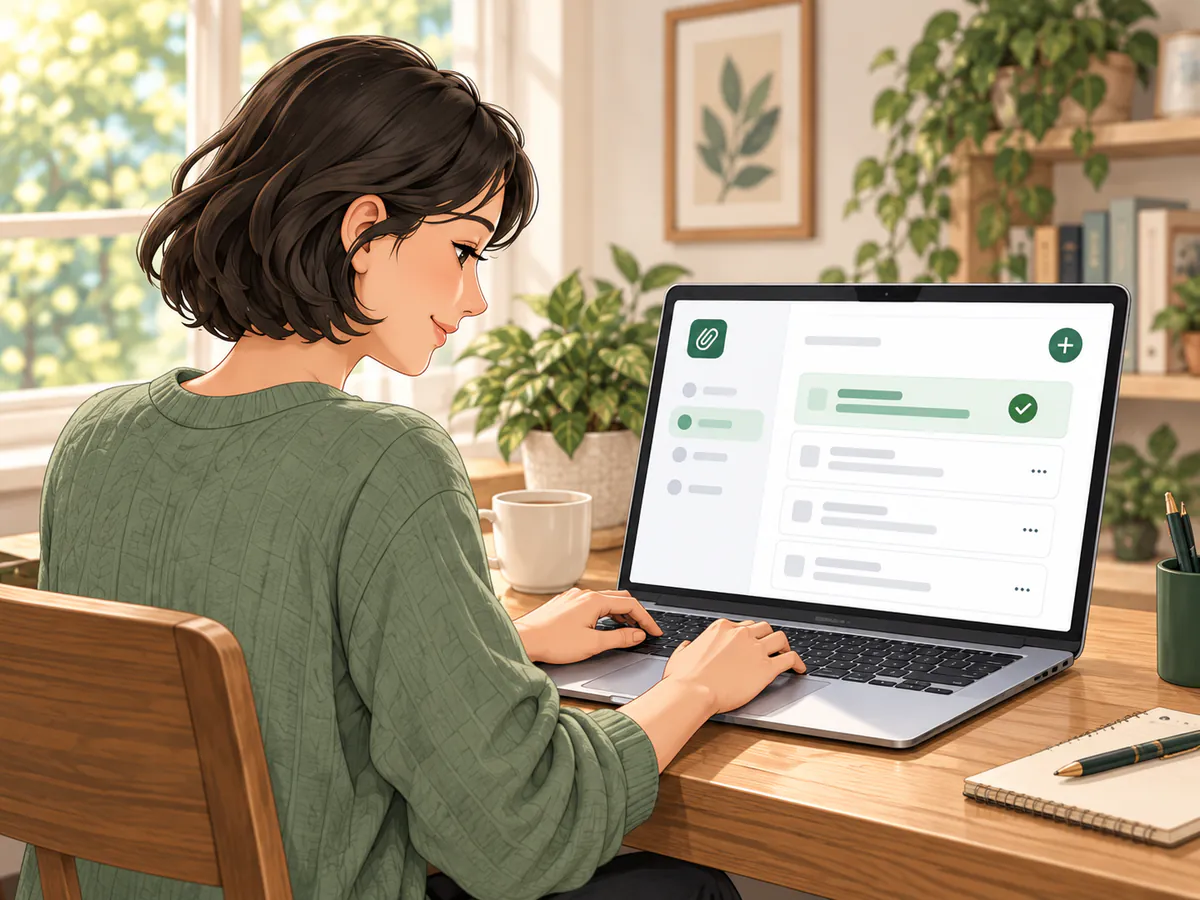 A woman saving a reusable message to her ClipMate Board on a laptop