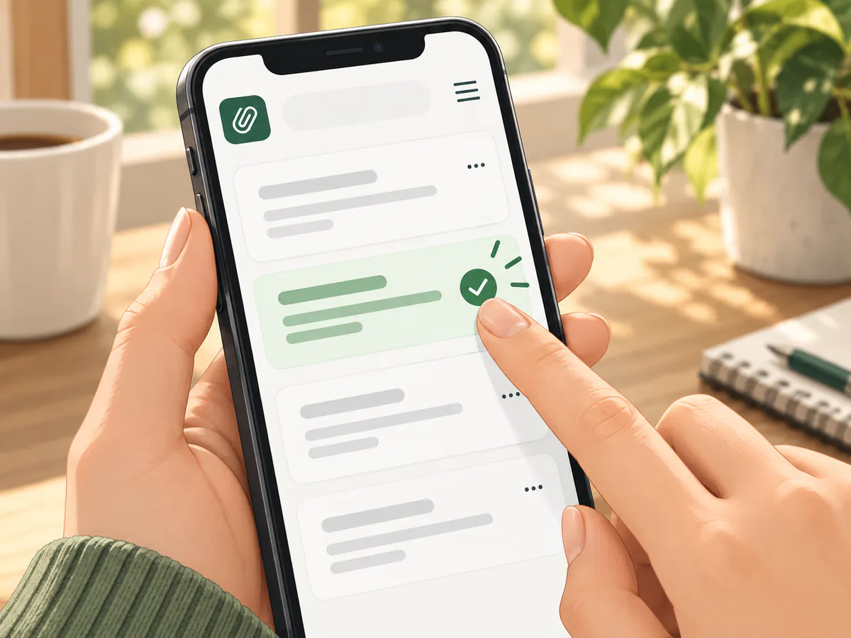 A finger copying a saved message from ClipMate on a phone