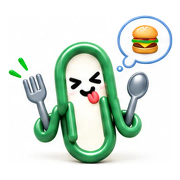 Green ClipMate character expressing Hungry