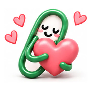 Green ClipMate character expressing Love you